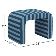 Round Ottoman with Blue 100% Cotton Upholstery