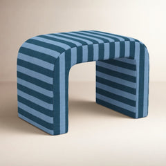 Round Ottoman with Blue 100% Cotton Upholstery