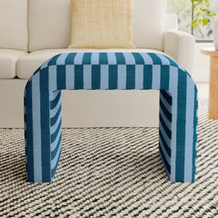 Round Ottoman with Blue 100% Cotton Upholstery