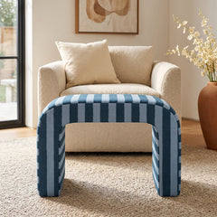 Round Ottoman with Blue 100% Cotton Upholstery