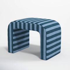 Round Ottoman with Blue 100% Cotton Upholstery