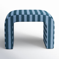 Round Ottoman with Blue 100% Cotton Upholstery