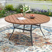 Round Outdoor Dining Table with Slatted Plastic Top and Metal Frame