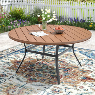 Round Outdoor Dining Table with Slatted Plastic Top and Metal Frame