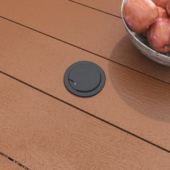 Round Outdoor Dining Table with Slatted Plastic Top and Metal Frame