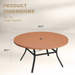 Round Outdoor Dining Table with Slatted Plastic Top and Metal Frame