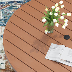 Round Outdoor Dining Table with Slatted Plastic Top and Metal Frame