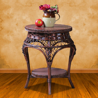 Round Pedestal Accent Table with Shelf Storage