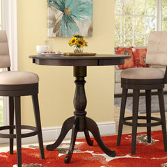 Round Pedestal Bar Table in Solid Wood, Espresso Finish