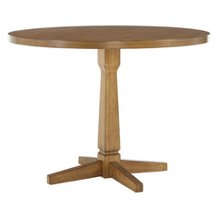 Round Pedestal Dining Table, 42 In, Oak Solid and Manufactured Wood