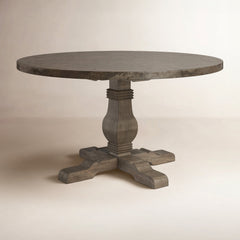 Round Pedestal Dining Table, 42 in Solid Reclaimed Pine, Distressed Brown