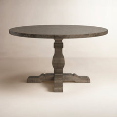 Round Pedestal Dining Table, 42 in Solid Reclaimed Pine, Distressed Brown