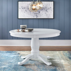 Round Pedestal Dining Table in Manufactured Wood, White