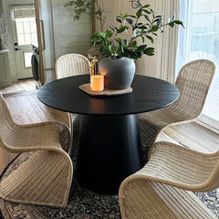 Round Pedestal Dining Table, Seats 4, Black Oak Wood