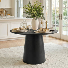 Round Pedestal Dining Table, Seats 4, Black Oak Wood