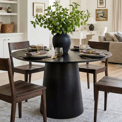 Round Pedestal Dining Table, Seats 4, Black Oak Wood