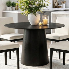 Round Pedestal Dining Table, Seats 4, Black Oak Wood