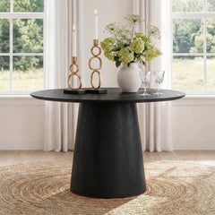Round Pedestal Dining Table, Seats 4, Black Oak Wood