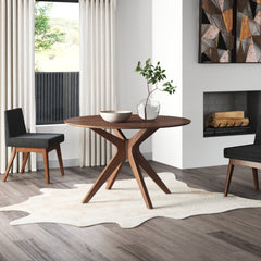 Round Pedestal Dining Table, Seats 4, Brown Wood
