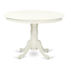 Round Pedestal Dining Table, Seats 4, Linen White with Solid Wood Base