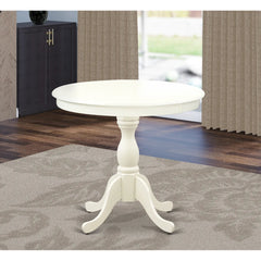 Round Pedestal Dining Table, Seats 4, Linen White with Solid Wood Base