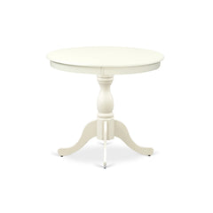 Round Pedestal Dining Table, Seats 4, Linen White with Solid Wood Base