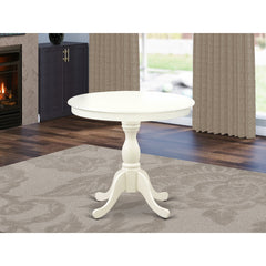 Round Pedestal Dining Table, Seats 4, Linen White with Solid Wood Base