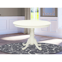 Round Pedestal Dining Table, Seats 4, Linen White with Solid Wood Base
