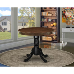 Round Pedestal Dining Table, Seats 4, Walnut Top with Black Base