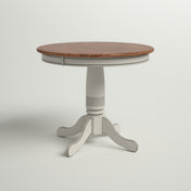 Round Pedestal Dining Table, Solid Rubberwood, Gray Base with Rustic Brown Top