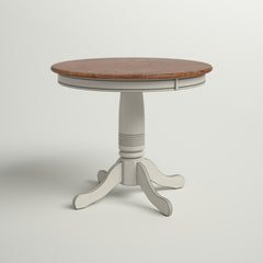 Round Pedestal Dining Table, Solid Rubberwood, Gray Base with Rustic Brown Top
