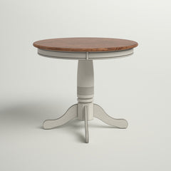 Round Pedestal Dining Table, Solid Rubberwood, Gray Base with Rustic Brown Top