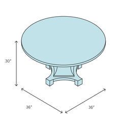 Round Pedestal Dining Table, Solid Rubberwood, Gray Base with Rustic Brown Top
