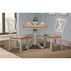 Round Pedestal Dining Table, Solid Rubberwood, Gray Base with Rustic Brown Top