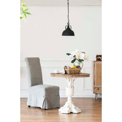 Round Pedestal End Table, 31.5 in Diameter with Brown Top and White Base