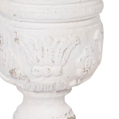 Round Pedestal End Table, 31.5 in Diameter with Brown Top and White Base