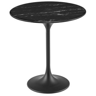 Round Pedestal Table, Black Faux Marble Top with Black Steel Base