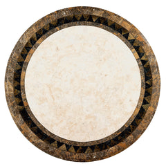 Round Pedestal Table, Stone Veneer Top in Off White with Brown Base