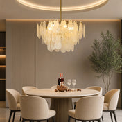 Round Pendant Light, 3-Tier Cloud Glass with Gold Metal Frame