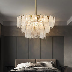 Round Pendant Light, 3-Tier Cloud Glass with Gold Metal Frame