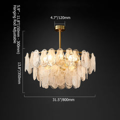 Round Pendant Light, 3-Tier Cloud Glass with Gold Metal Frame