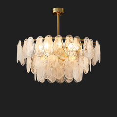 Round Pendant Light, 3-Tier Cloud Glass with Gold Metal Frame