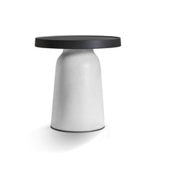 Round Plastic Side Table, 19.5 In H, Black Top with White Base