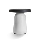Round Plastic Side Table, 19.5 In H, Black Top with White Base
