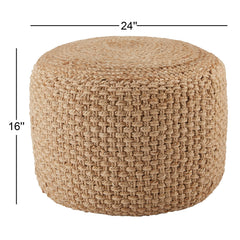 Round Pouf, 24 in Wide with Beige Upholstery