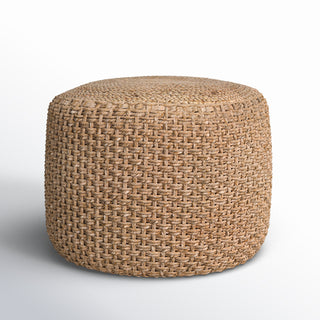 Round Pouf, 24 in Wide with Beige Upholstery