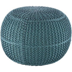 Round Pouffe, 20 in Wide, Aqua Polyester