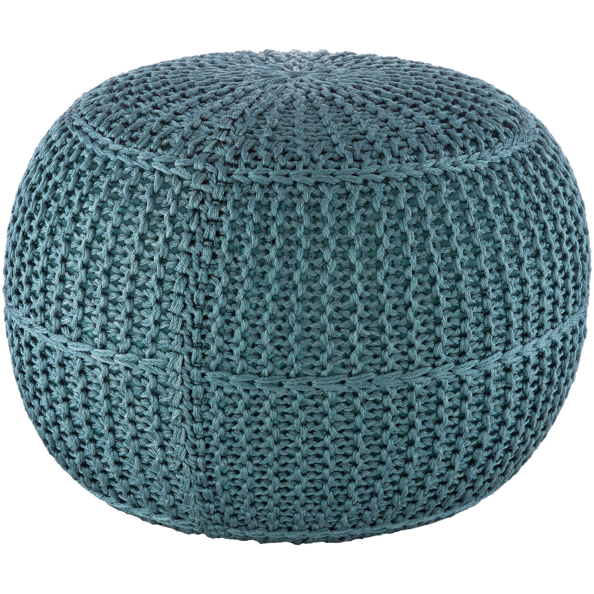 Round Pouffe, 20 in Wide, Aqua Polyester