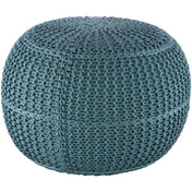 Round Pouffe, 20 in Wide, Aqua Polyester