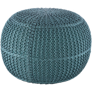 Round Pouffe, 20 in Wide, Aqua Polyester